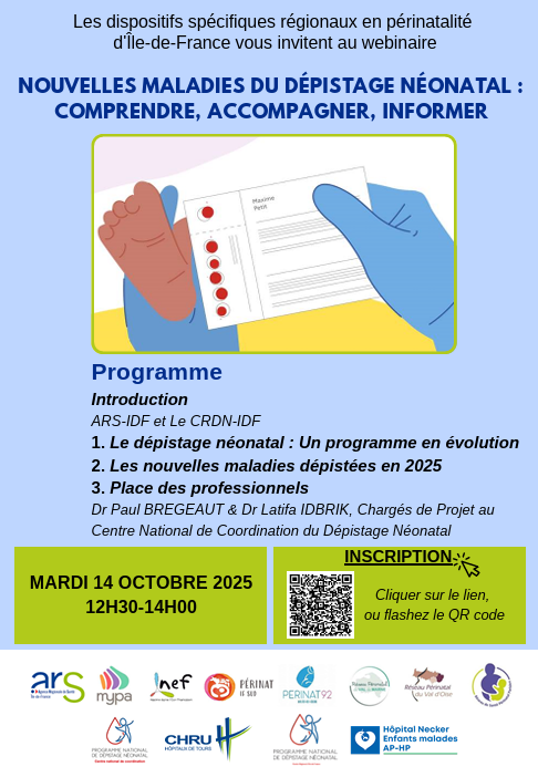 Webinaire : NOUVELLES MALADIES DU DÉPISTAGE NÉONATAL : COMPRENDRE, ACCOMPAGNER, INFORMER